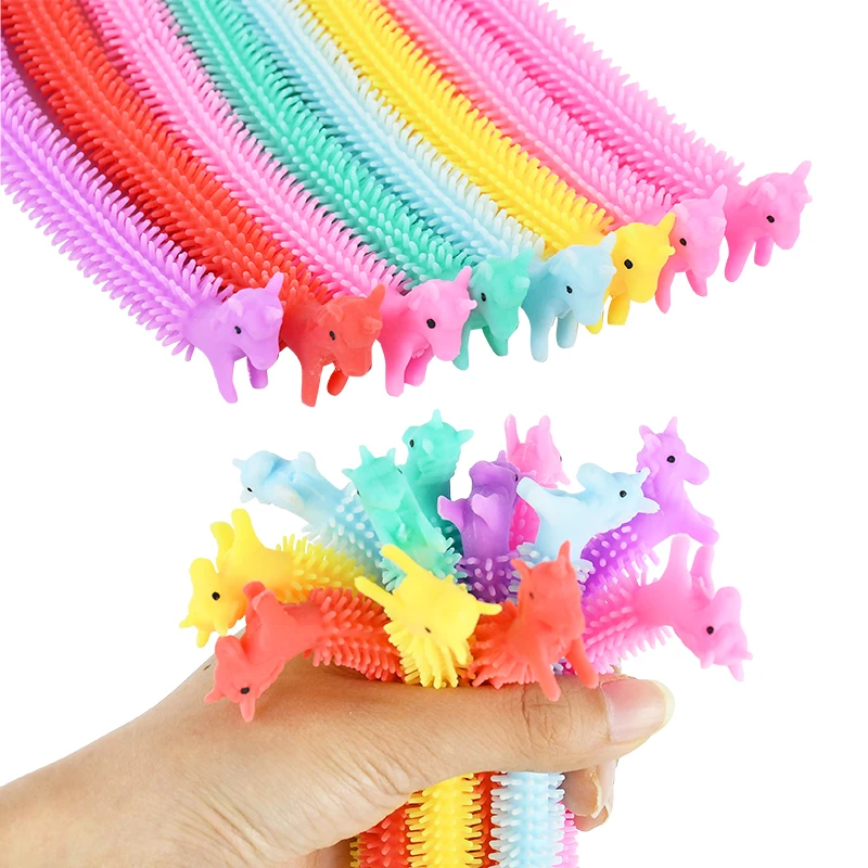 6-24pcs Funny Unicorn Pull Worm Stretch String TPR Rope Kids Birthday Party Favors Gift Children Stress Relief Fidget Toys