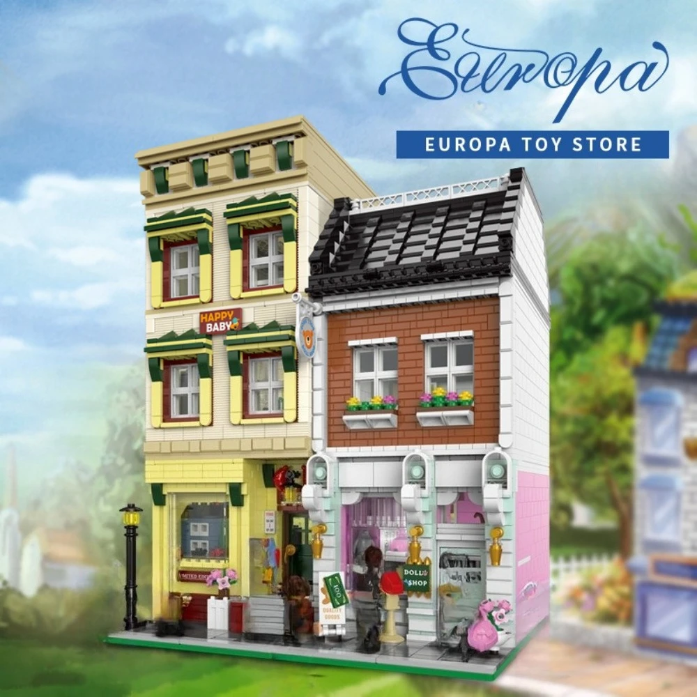 MOC Modern Grocery Store Flower House Building Blocks Set European Shop Villa Architecture Toys Children Birthday Holiday Gifts