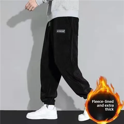 

Мужские спортивные брюки премиум-класса: осенне-зимние, свободные, больших размеров, повседневные, утепленные флисом, вельветовые, с манжетами, молодежный стиль