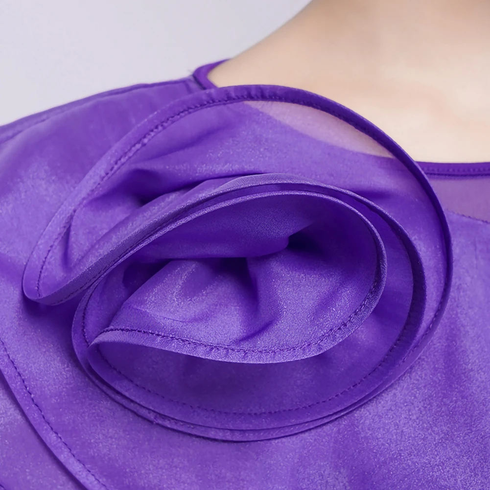 Latin Dance New Red Line Dance Dark Blue Top Performance Suit Black Women's  Round Neck Purple Rain Blue High-End Top