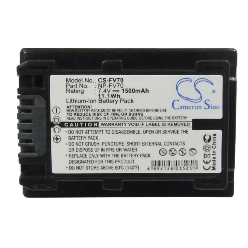 CS Camera Battery for Sony HDR-TG1 TG3E TG5 TG5/E HC7 UX5 UX7 HC3 DSC-HX1 DSLR-A230 DCR-SR300 SR62 SR100 SR60 SR68E NP-FV70