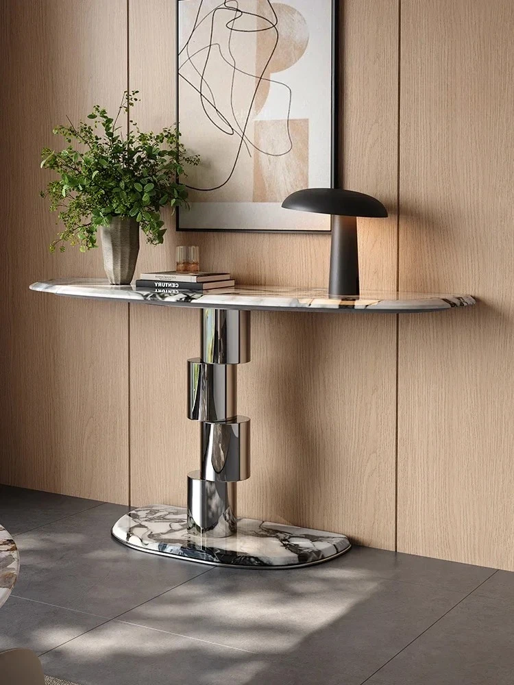 

High-end Italian light luxury marble luxury stone entrance table Super narrow entrance table Hotel corridor view table