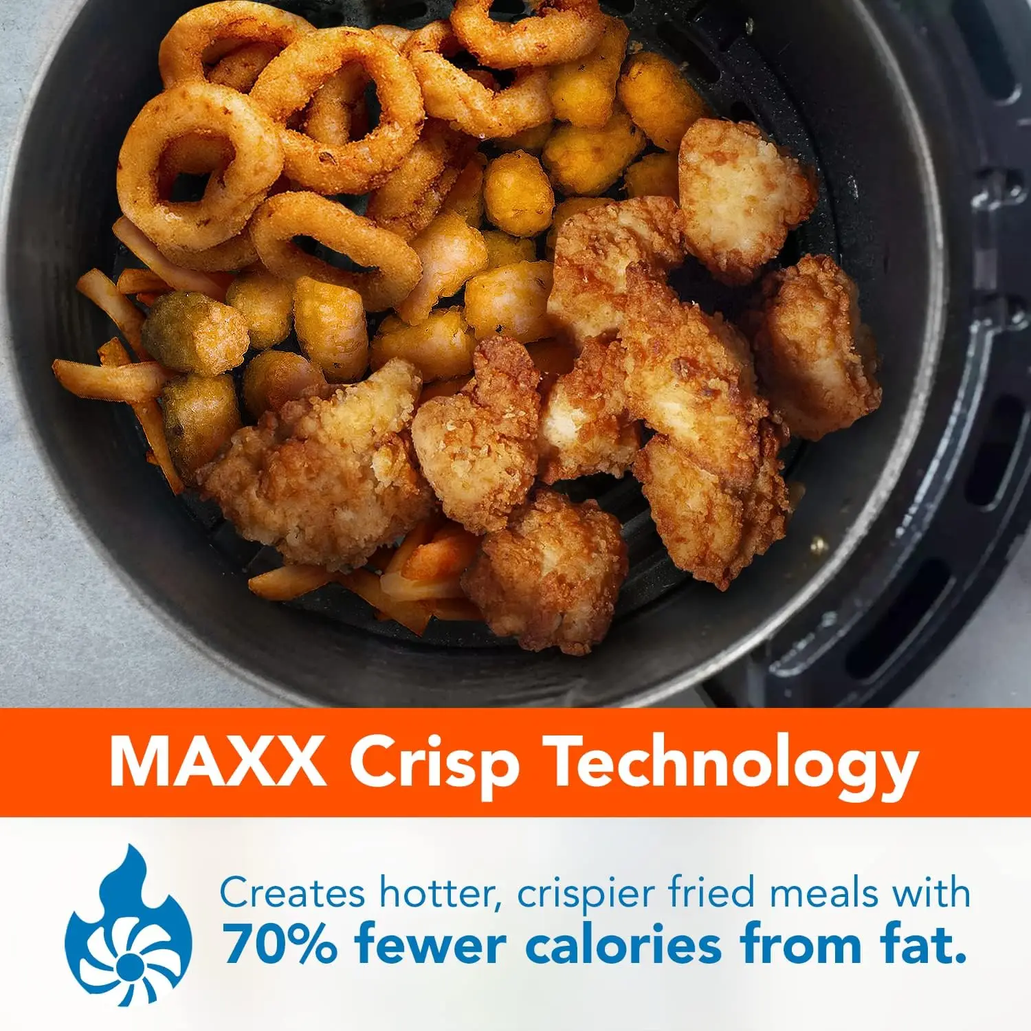 หม้อทอด Air fryer 7 QT MAXX Classic, ผัดอากาศร้อนพิเศษ, ปรุงอาหาร, กรอบ, ย่าง, อบ, เงาสูง, สีดำ (7 QUART) (HF-196DT)