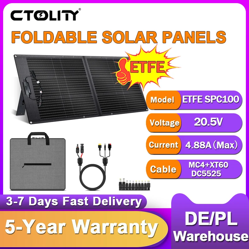 CTOLITY ETFE 100W Portable Folding Bag Solar Panel