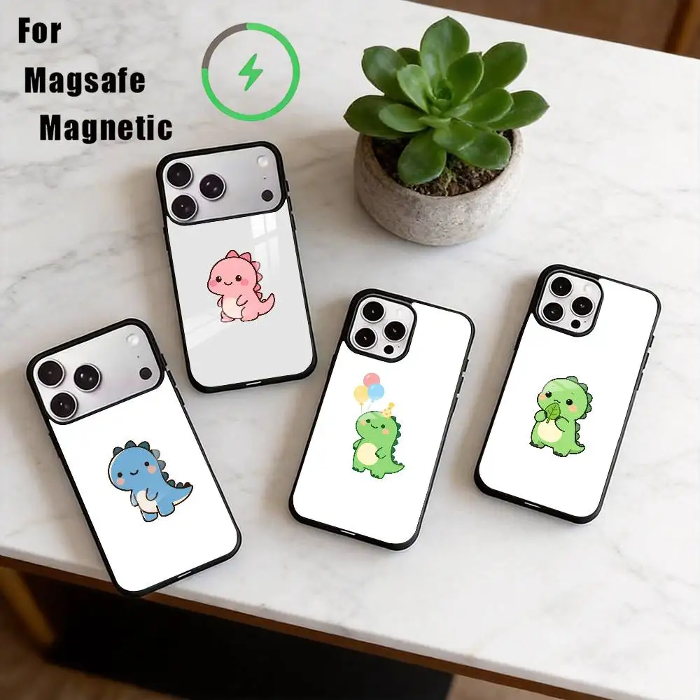 

Minimal Healing Cartoon T-Rex Phone Case For iPhone17,16,15,14,13,12,11 Plus,Pro Magnetic For Magsafe Wireless Charging