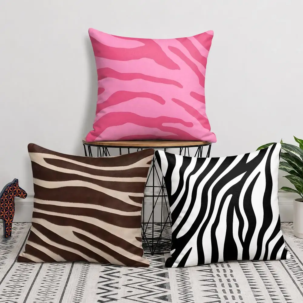 Zebra Stripes Pattern Cushion Cover Silky Short Plush Invisible Zipper Dustproof Sofa Pillow Case For Home Decor