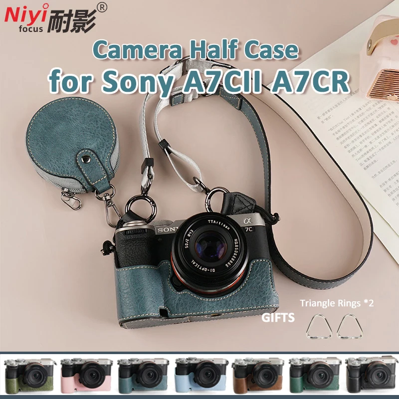 Camera Half Case Base Camera Cover baseplate Protector Bag for Sony A7C II Mark II A7CII A7CR Leather Strap Pouch 1/4Screw