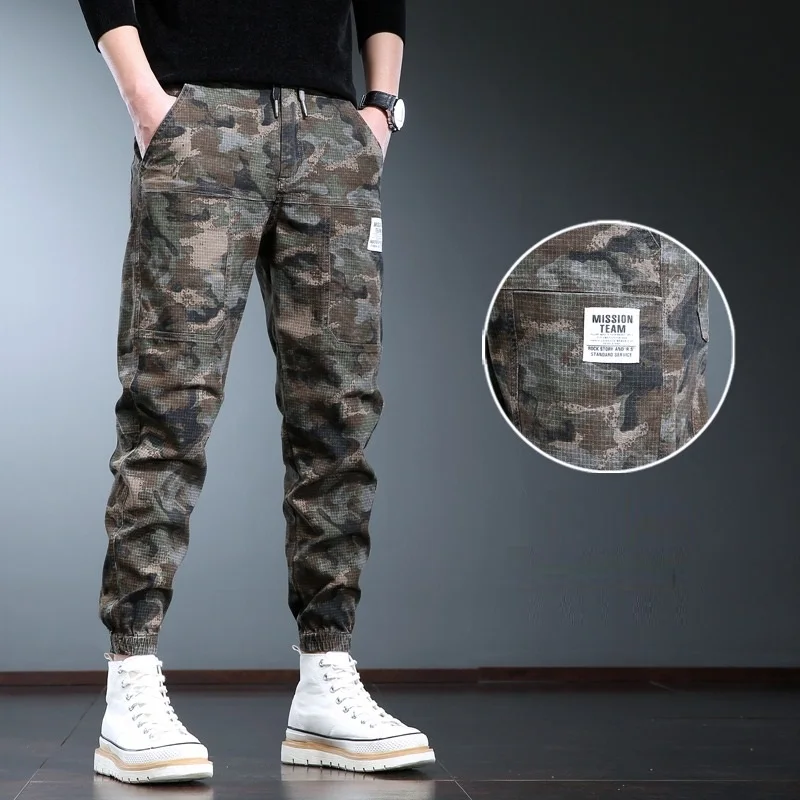 Moda camuflagem calças de carga dos homens esporte joggers calças lápis casual streetwear hip hop algodão estiramento magro ajuste