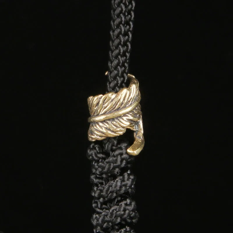 Brass Feather Knife Pendant EDC Paracord Charm Handmade Spacer Bead DIY Bracelet Keychain Barrel Bead Dumpling Squishy