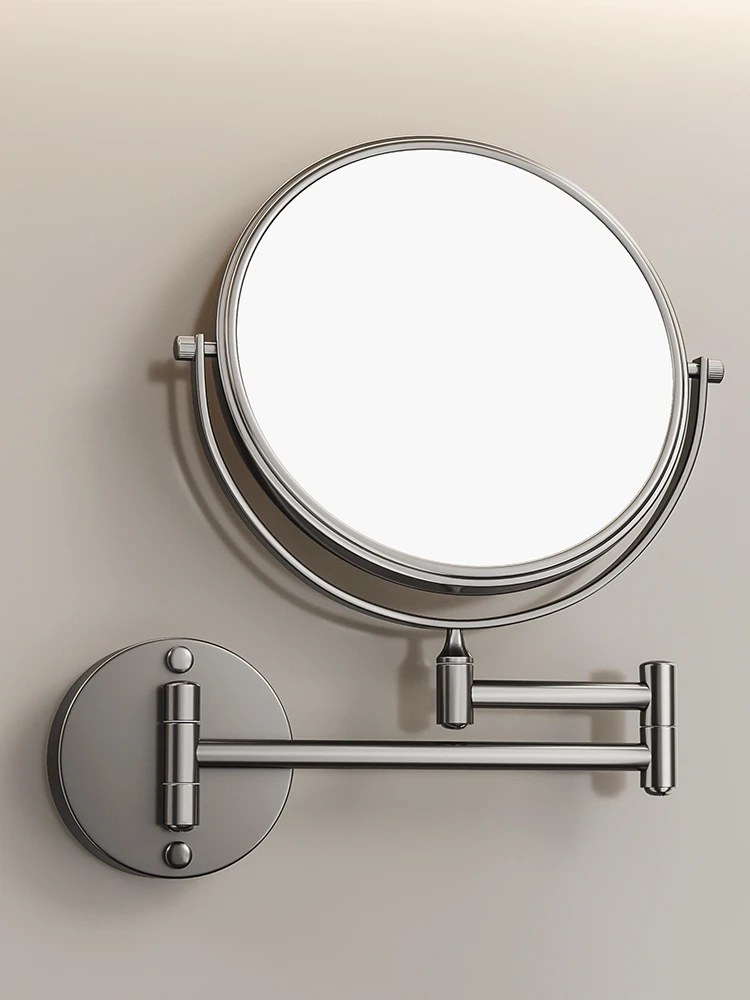 Bathroom retractable wall mounted makeup mirror toilet non-punch beauty mirror folding hotel magnifying mirror double-sided