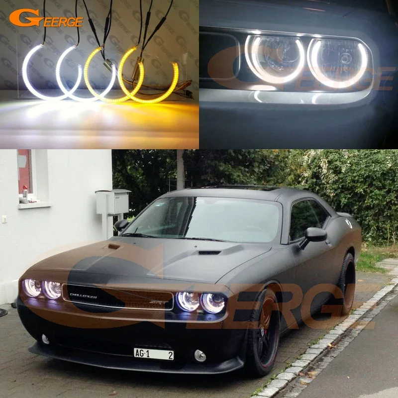 

For Dodge Challenger 2008 2009 2010 2011 2012 2013 2014 Ultra Bright Switchback DRL Turn Signal LED Angel Eyes Kit Halo Rings