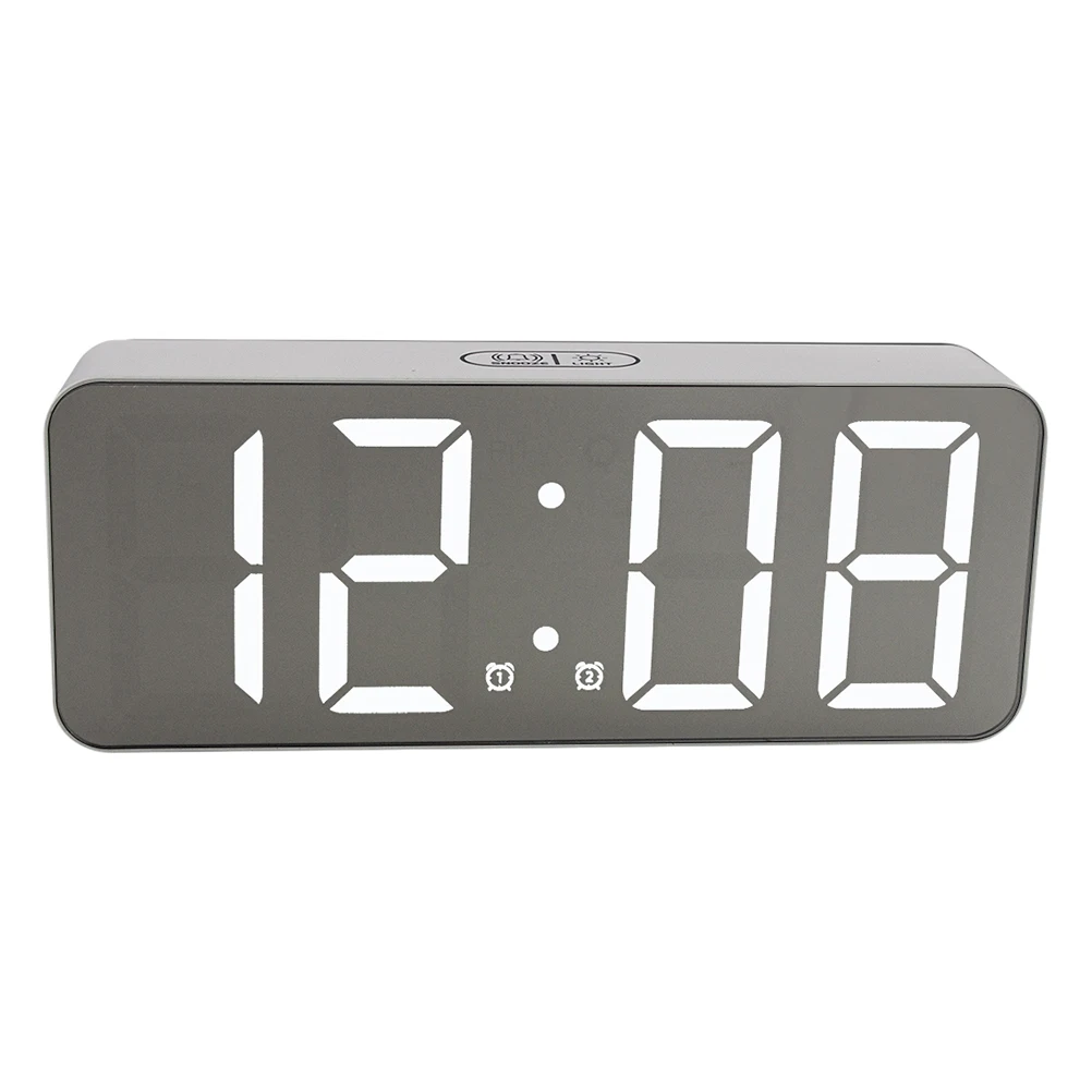 

1pc Led Digital Desk Clock With Calendar Temperature Alarm Brightness Adjustment Mirror Clock For Bedroom Decor