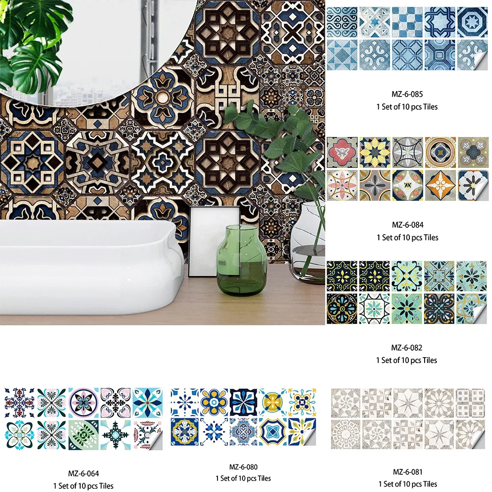 10pcs Matte Tile Wall Sticker Home Decoration Floor Kitchen Desktop Bathroom Bedroom Art Mural Waterpoof Self-adhesive Wallpaper