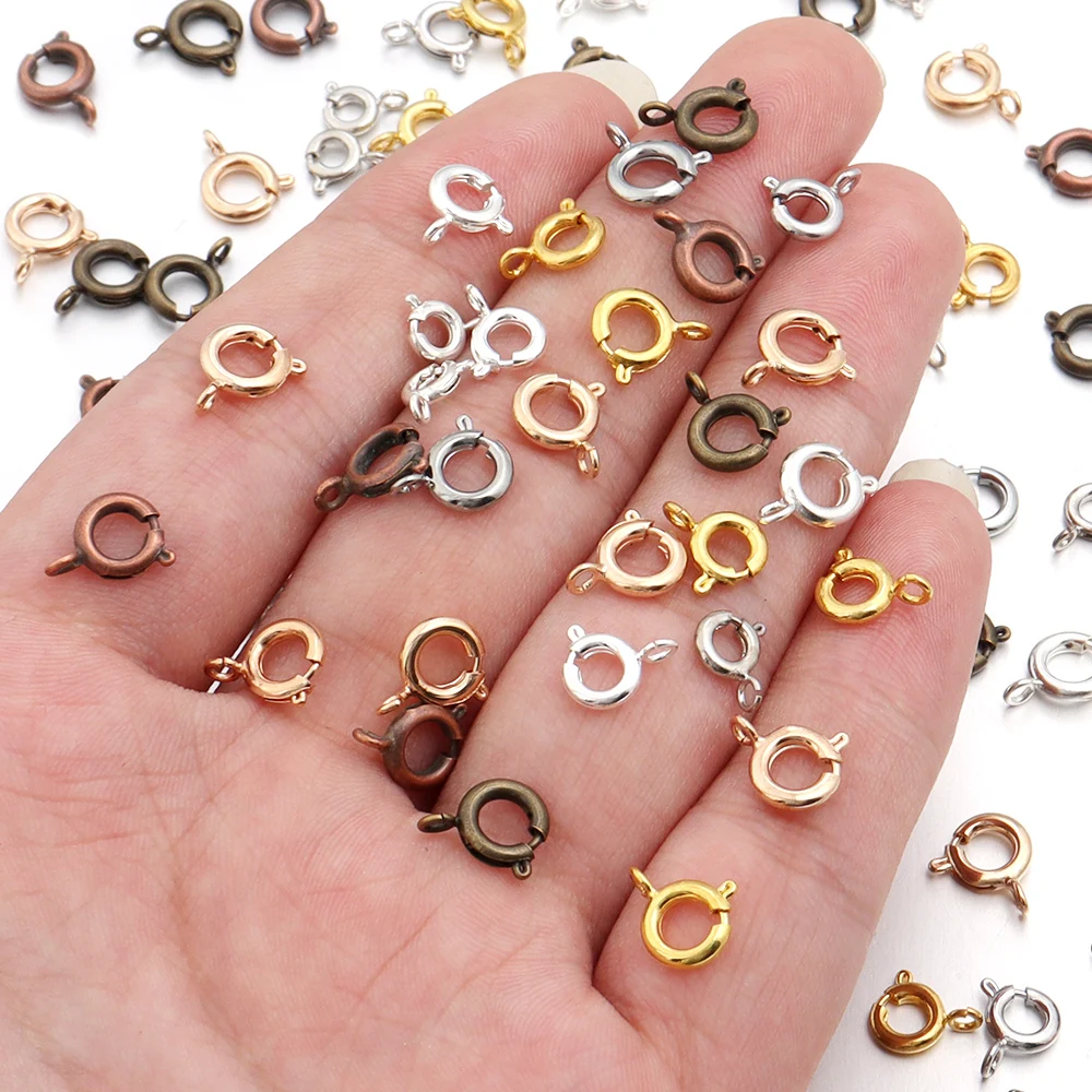 10pcs/lot Metal Circle Spring Clasps Round Spring Ring Sailor Clasps Hooks End Connectors For Jewelry Making Bracelet Necklace