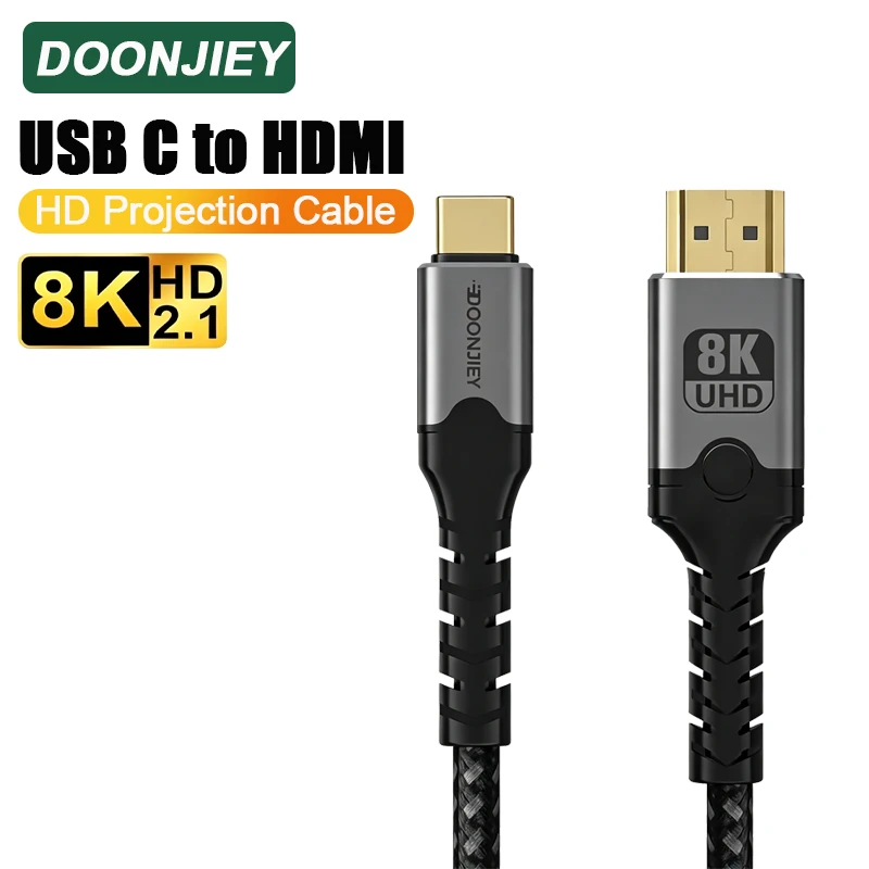DOONJIEY USB C to HDMI 2.1 Cable Adapter 8K@60Hz Type C to HDMI Cable Compatible Thunderbolt 3 For MacBook Pro IPad pro Laptop