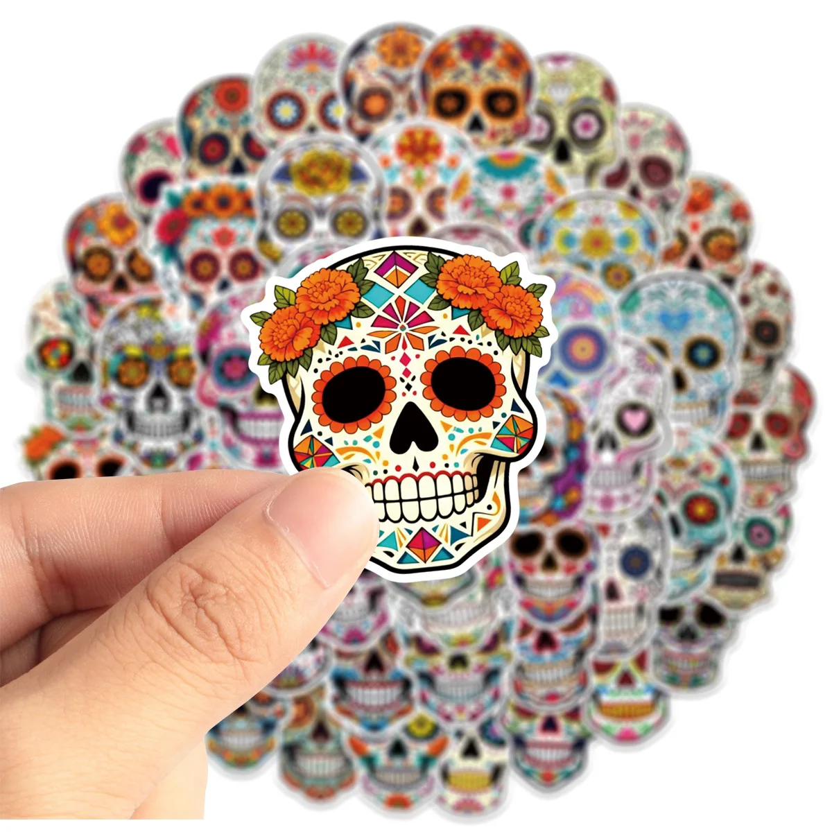 

50PCS Mexican Day Of The Dead Terrify Flower Skull Sticker Graffiti Personalized Cool DIY Decorative Skateboard Motorcycle