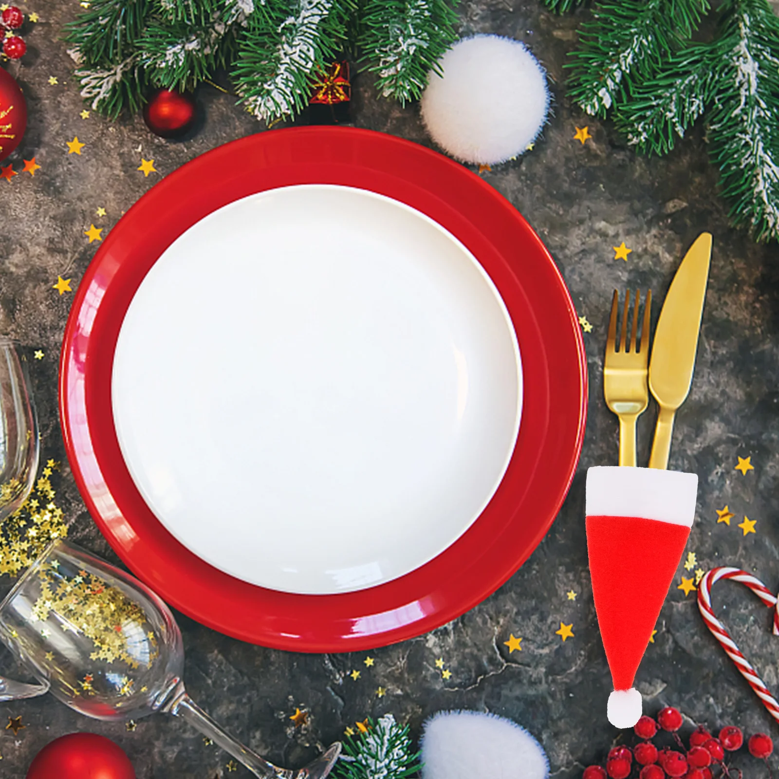 

12 Pcs Christmas Tableware Decoration Has Cutlery Bag Santa for Cloth Mini Hat Hats Shopping