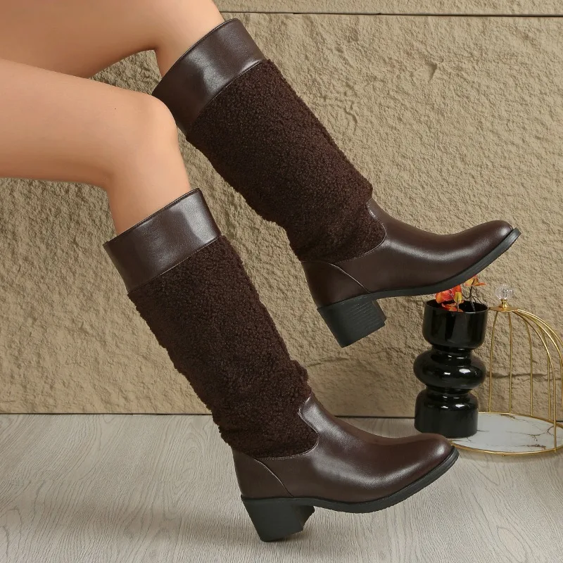 

High Boots Women Knee High Heels Shoes Retro Goth Designer 2025 Winter New Western Boots Fashion Chunky Shoes Woman Pumps Botas