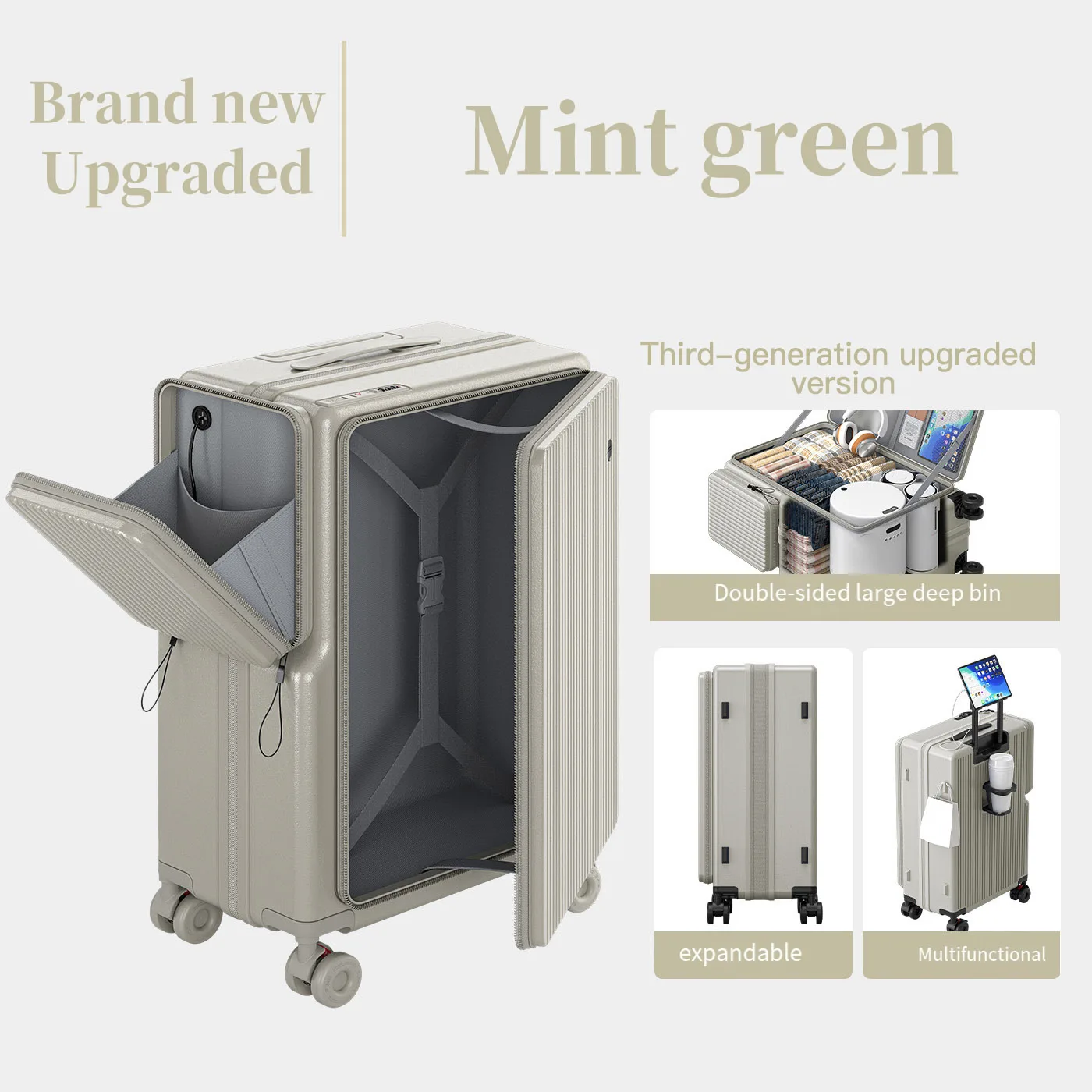 Side-opening Travel Luggage 2025 New Large Capacity Suitcase Multi-functional Trolley Bag Expandable 20-inch Carry-on Bag