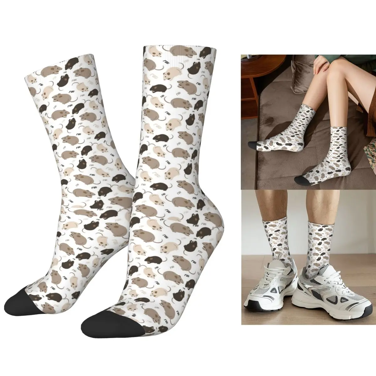 

Носки с рисунком крысы, супер мягкие чулки в стиле Харадзюку, всесезонные длинные носки, аксессуары для мужчин и женщин, рождественские подарки