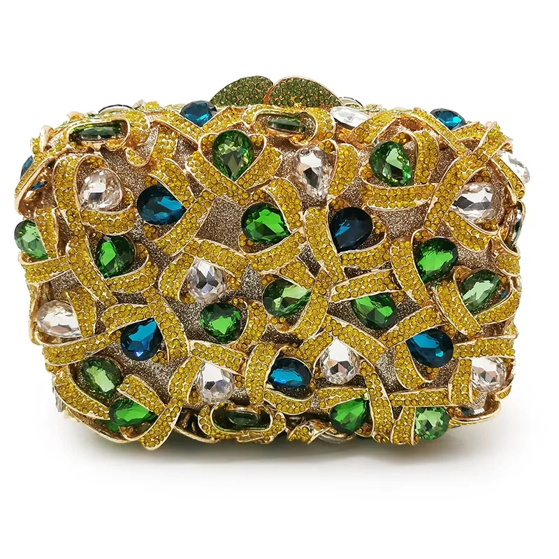 

Big Stone Women Evening Bag Clutches White/Yellow/Green Large Rhinestone Wedding Bridal Clutches Crystal Formal Dinner Purse