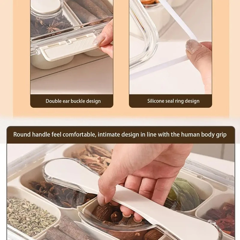 9 Compartments Divided Serving Tray With Lid Portable Snack Box Kitchen Seasoning Food Container For Candy, Anise Pepper