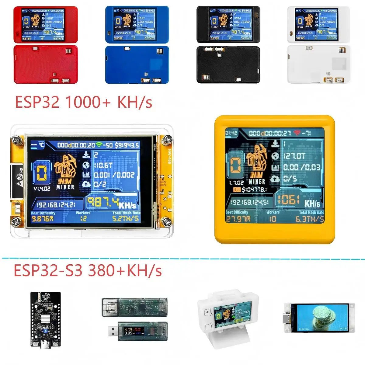 

NMMiner ESP32 Series better NerdMiner V2 Hashrate 1000KH/s Lucky Miner 2.8 inch Smart Display BTC Crypto Solo Lottery S3 380KH/s