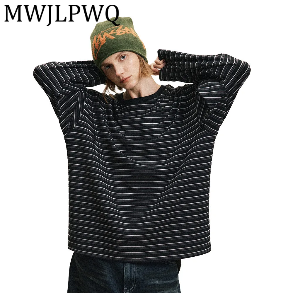 

MWJLPWQ Striped Long Sleeve Unisex T-Shirt Loose Casual Round Neck Tee Base Male Wear Top Ins Street Fashion 2025 Autumn 12691