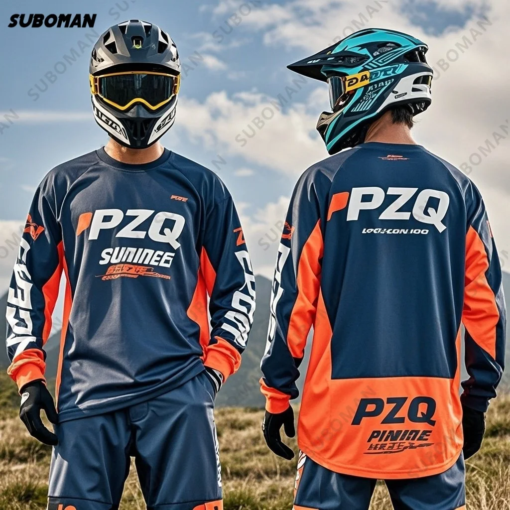 

New Brand PZQ Downhill Mountain Bike Cycling Clothing Extreme Sports Quick Drying Long Sleeve Shirt Unisex Printed T-Shirt Y2K