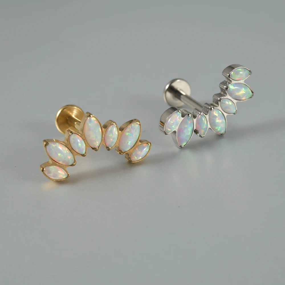 Opal Flower Cartilage Earrings, Solid Titanium