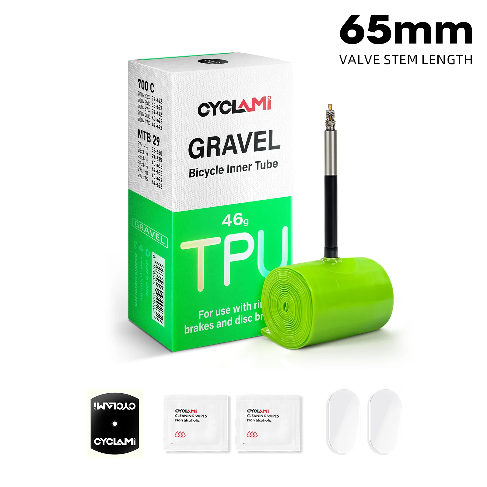 CYCLAMI Gravel Bike Schlauch für Rennrad, Offroad und Mountainbike, TPU Französisches Ventil 45 65 Ultraleicht MTB29 700C x 32c 35c 37c 40c 47c