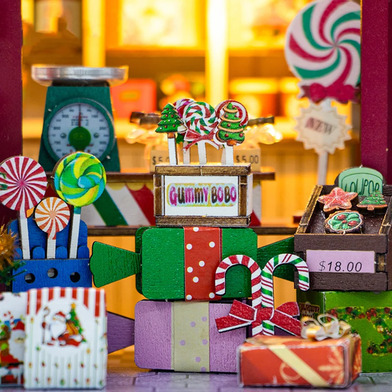 DIY Drewniany Domek dla Lalek Domki Cukierkowe Model Miniaturowy Zestaw Mebli Zabawka do Składania 3D dla Dzieci Dorosłych Prezent na Boże Narodzenie Casa