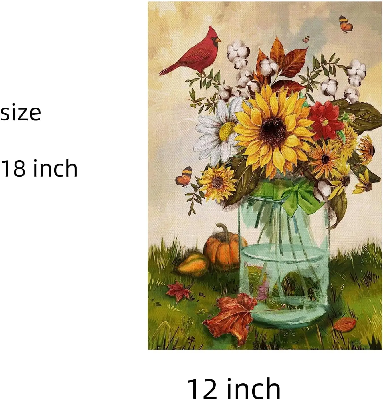 YYLL 77YS， Double sided 12x18 inch Autumn Serenity Garden Flag - a vibrant vase with unique designs featuring red birds and butt