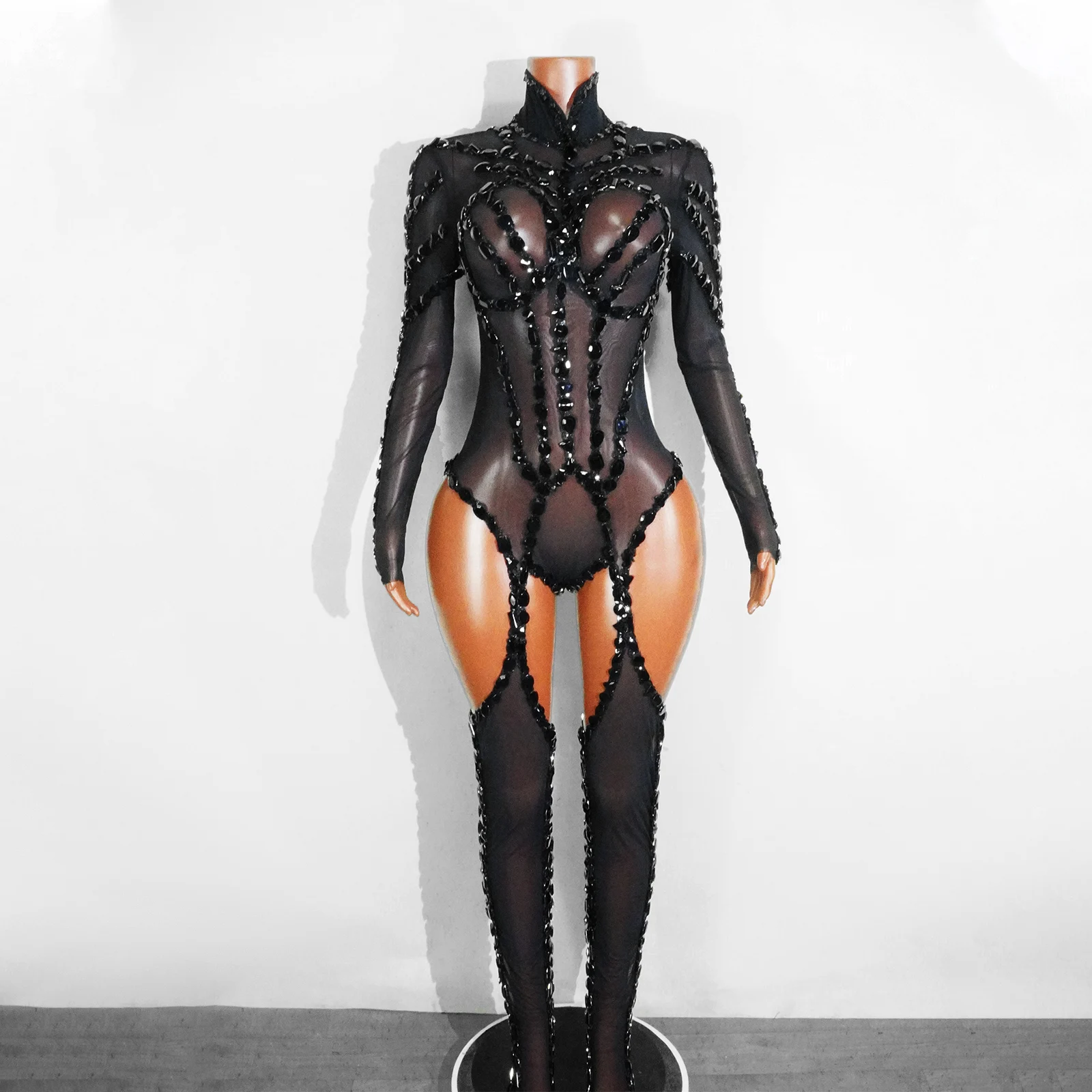 

Sexy Seethrough Glitter Red Crystal Fringe Bodysuit High Elasticity Drag Queen Costume Festivals Outfit NightClub Dance Outfits