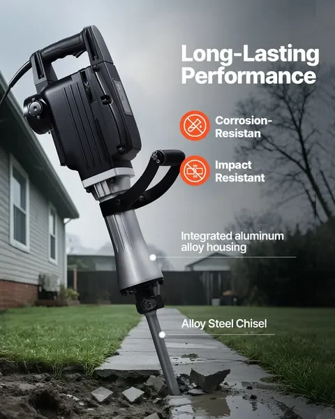 Elektrischer Presslufthammer 2800 W, 1200 BPM Betonbrecher mit 3 Meißeln, Tonspaten, Koffer und Handschuhen