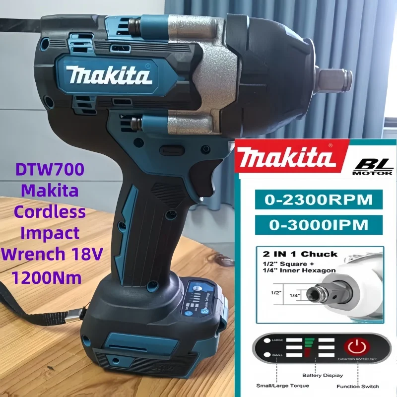 

DTW700 Makita Cordless Impact Wrench 18V Brushless Motor 1200Nm Variable Speed Electric Wrench High Effieiency Durable Auto Stop