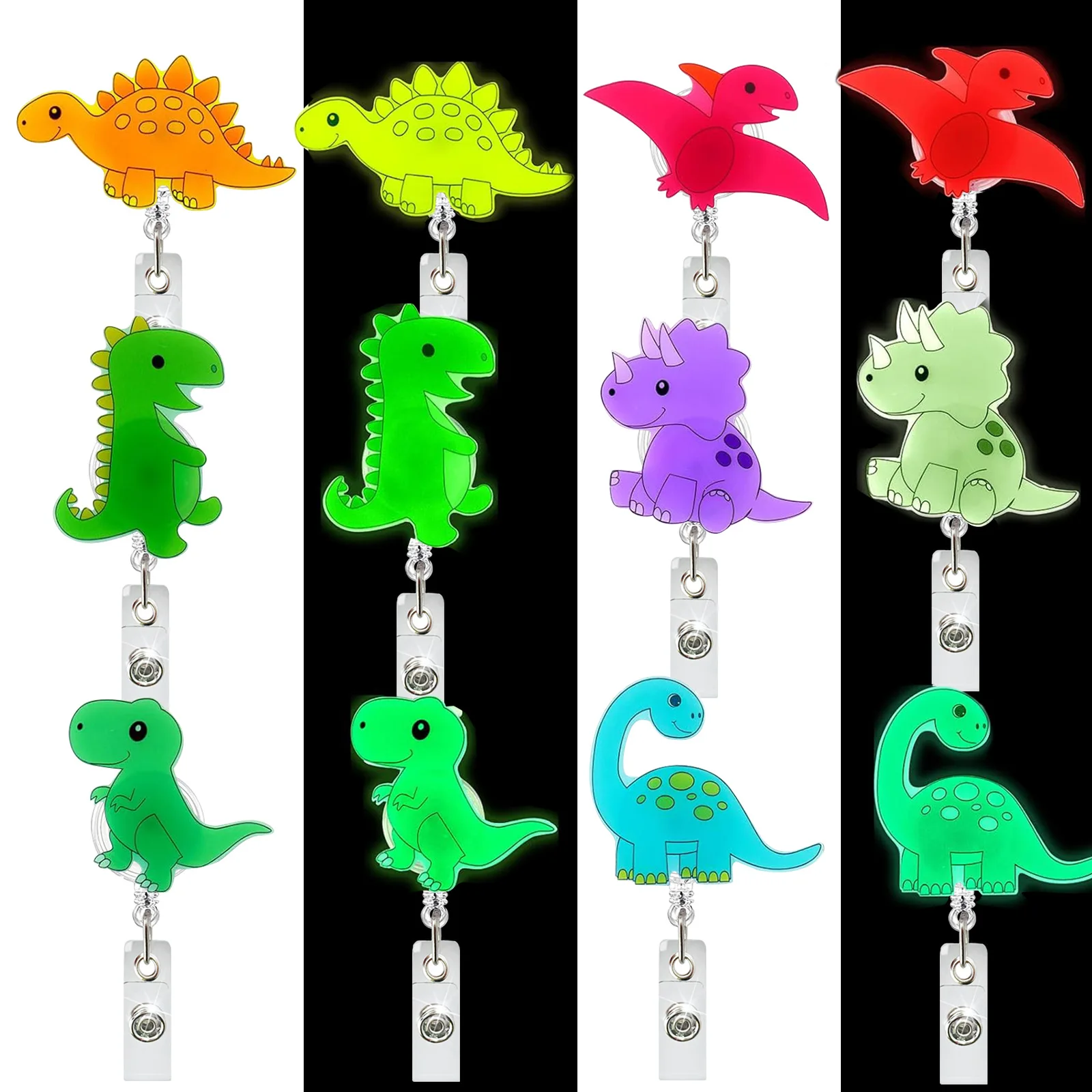 

1pcs Cute Animal Cartoon Dinosaur Acrylic Retractable Badge Reel For Nurse Doctor Card Holder Name Card Boy&Girl Halloween Gift