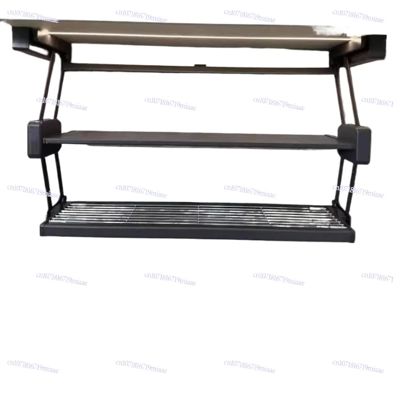 Hanging cabinet folding rack pull-down double-layer lifting and retractable storage storage and meal preparation rack