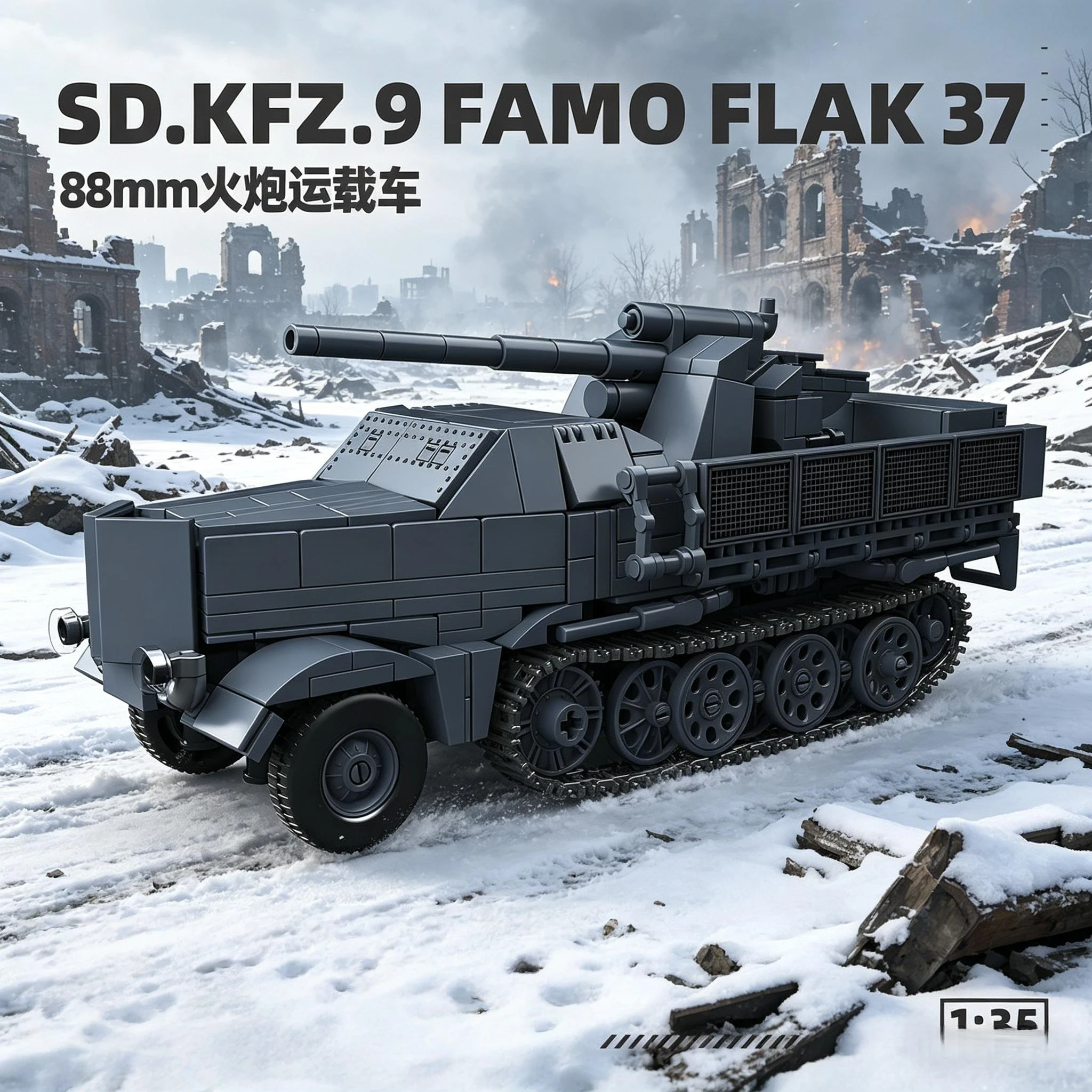 

88mm artillery carrier vehicle Tank Model[1:35] Brick Construction Toys Building Bricks Educational Toys Christmas Gifts Bricks