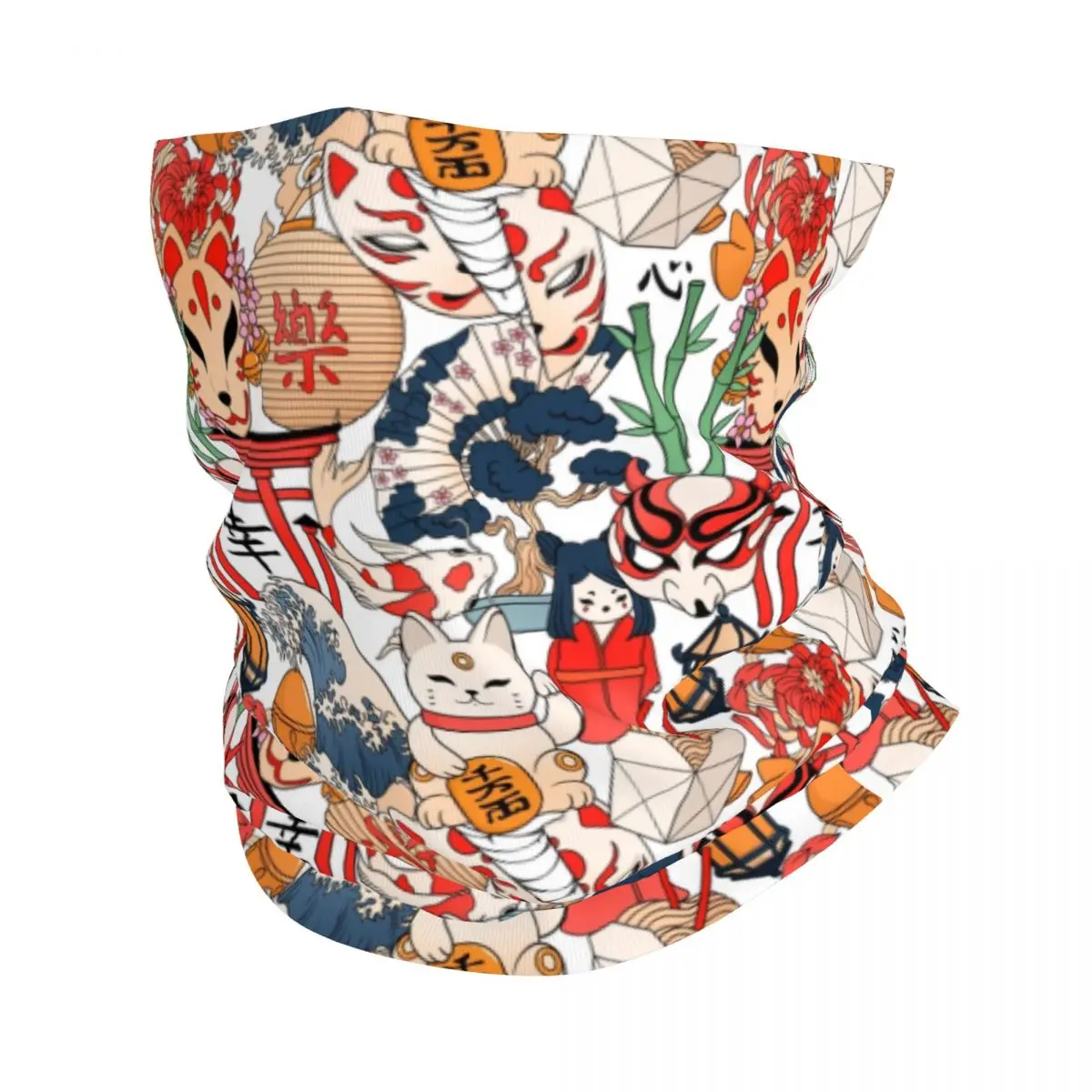 Japanese Great Wave Koi Maneki Neko Traditional Art Bandana Neck Gaiter Windproof Face Scarf Cover Headwear Tube Balaclava