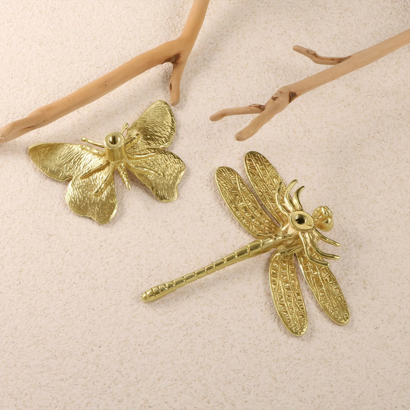 اليعسوب/فراشة على شكل خزانة تسحب النمط الصيني الجديد النحاس الذهب الأثاث مقابض درج خزانة الباب سحب الزخرفية #3