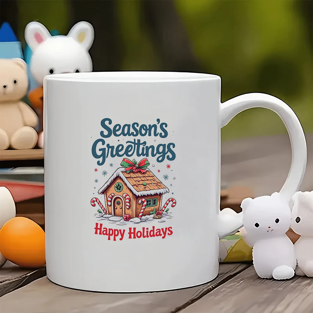 

11oz Mug + Candy Cane House Christmas Sticker + Festive Greetings Christmas Gift Kids Cup Family Office Coffee Mug
