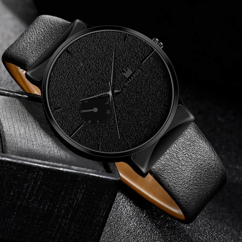 Fashion Black Quartz Watches for Man Classic Round Dial Metal Analog Men's Wristwatches Simple Casual Man Watches Reloj Hombre