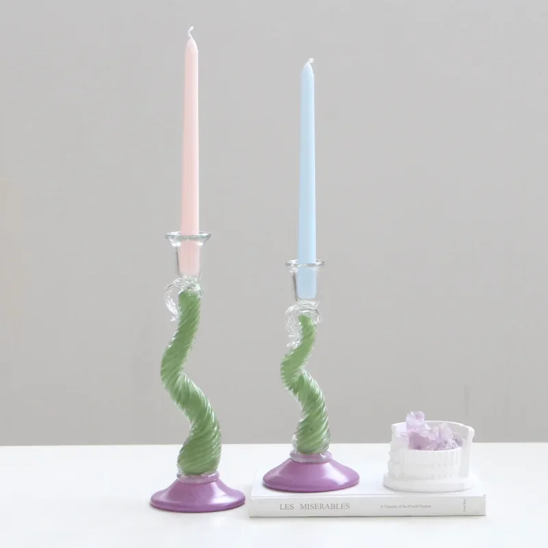 French relief glass candle holder, replicating the ancient high-footed dining table atmosphere candle holder home