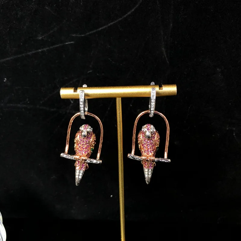 vintage Parrot birdcage  earrings detachable ear stud colored rhinestone stud earring jewelry