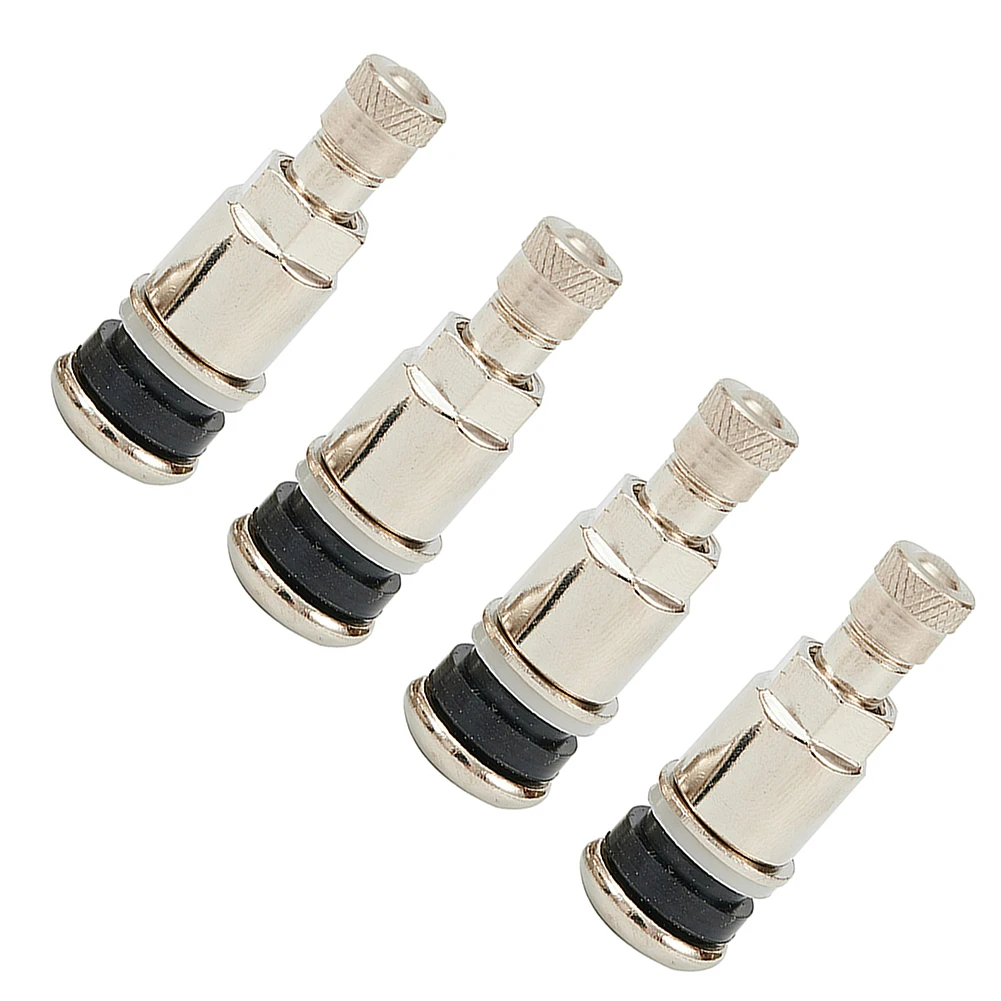 Silver Stainless Steel Valve CAR VAN Equipment Replacement BOLT IN STEM Stainless Steel 11.3MM HOLE 4pcs CHROME SILVER