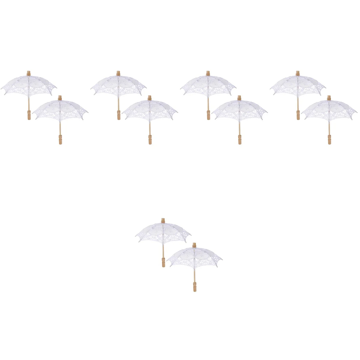 5 Pieces Photo Ornaments Prop Umbrella Wood Handle Parasol Bride Decorate Lace for Wedding White