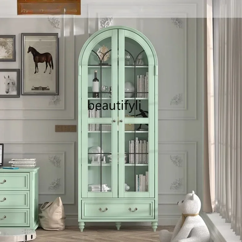 

FG40Retro American French European living room floor-to-ceiling wine cabinet glass door display bookcase customization