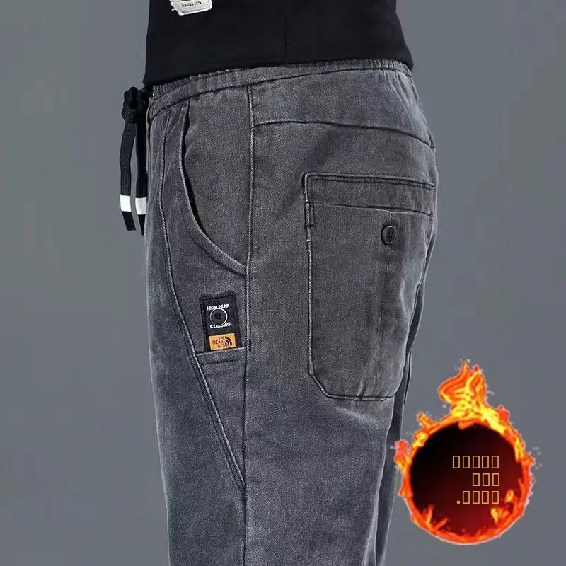 

Thiened Fce осенне-зимние мужские джинсы, свободные прямые брюки для спецодежды, износостойкие брюки для защиты труда