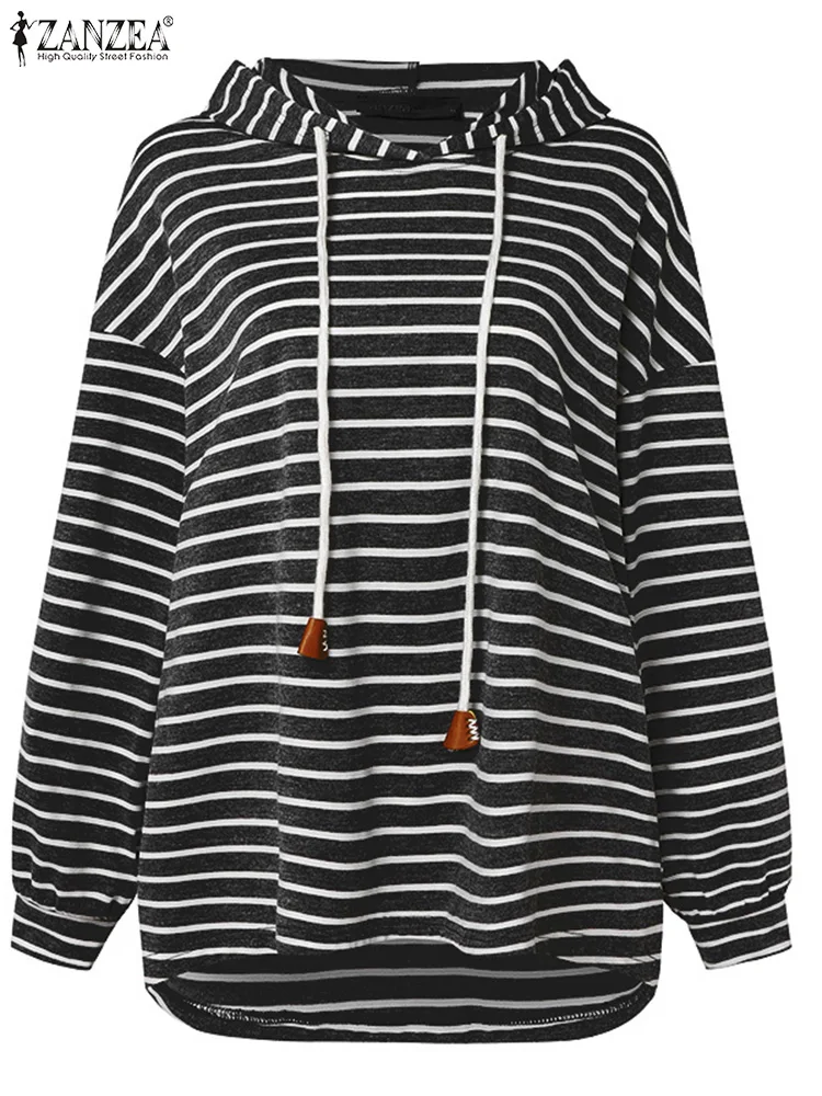 

ZANZEA Women Stripe Hoddie Korean Fashion Sport Long Sleeve Hooded Sweatshirt Casual Loose Pullover 2024 Autumn Oversized Hoodie